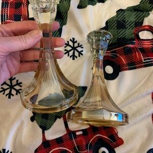 Vintage. Golden colored cut glass candle stick holders. Set of 2